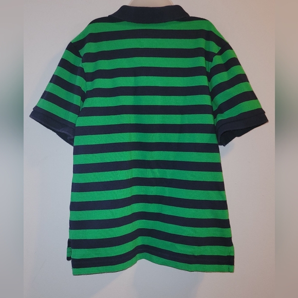 💚 LL Bean Navy & Green Striped Pique Knit Golf Polo Shirt Cotton Boys Size 5 6 - Picture 2 of 3